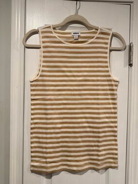 NWOT J. Crew Size M Mid Weight Round Neck Tan Cream Stripe  Knit Cotton Tank Top